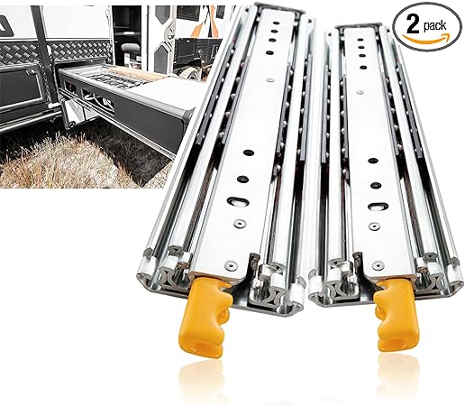 Photo 1 of  Pair Heavy Duty Drawer Slides with Lock 12 14 16 18 20 22 24 26 28 30 32 34 36 38 40 44 48 52 56 60 Inch 430 lb Load Capacity Side Mount Full Extension Ball Bearing Industrial Locking Rail