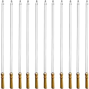 Photo 1 of 12 Pack Kebab Skewers 23.5 Inch Grill Skewers Stainless Steel BBQ Barbecue Sticks Flat Skewer Heavy Duty Large Wide Reusable with Nonslip Wooden Handle for Kabob Shrimp Chicken Beef Vegetable

