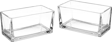 Photo 2 of 7.5 Inch Modern Clear Glass Rectangle Block Vase, Centerpiece for Wedding, Set of 2