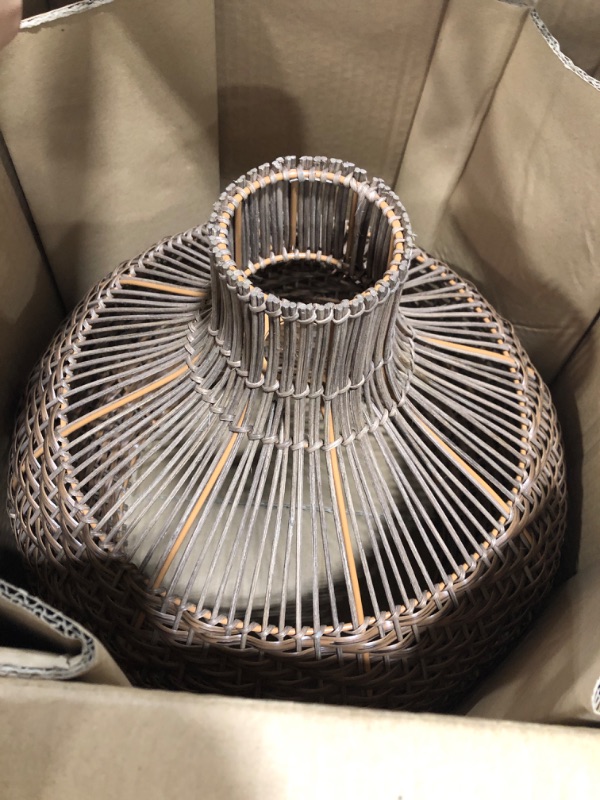 Photo 1 of LHJIHFU Rattan Light Fixture Pendant Light, Modern Hand Woven Coffee Rattan Ceiling Hanging Pendant Light for Kitchen Island Dining Room Living Room Farmhouse Home Decor D15.76 x H15.56 inches