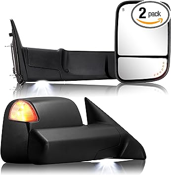 Photo 1 of Towing Mirror for Dodge Ram - Replacement fit for 2009-2018 Dodge Ram 1500 2500 3500 Pickup Truck with Power Adjusted Glass Heated LED Turn Signal Light Puddle Lamp Temp Sensor Flip Up Pair Set