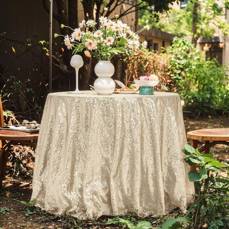 Photo 1 of 2 Trlyc Round Sequin Tablecloth-132 Sparkly Ivory Sequin Tablecloth Sequin Table Cloths Sparkly Ivory Table Sequin Linens for Wedding