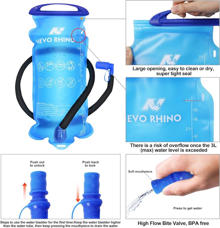 Photo 4 of N NEVO RHINO Hydration Backpack Water Backpack with Rain Cover 2L Water Bladder, Insulation Hydration Day Rucksack for Hiking