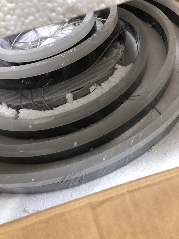 Photo 1 of Guang Shuo Modern Chandelier LED Pendant Light,5 Rings Dimmable Adjustable Hanging LED Chandelier for Dining Room, Modern Pendant Lighting Fixtures with Remote Control for Living Room Kitchen Medium 5r