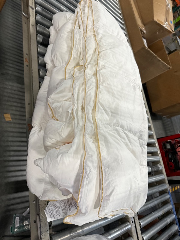 Photo 1 of 104inx96in white/gold outline bed comforter 