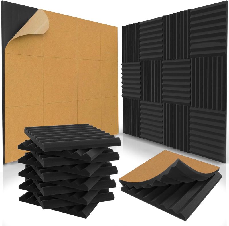 Photo 1 of 48 Pack Self-Adhesive Acoustic Panels 1 X 12 X 12 Inches - Acoustic Foam - Studio Foam Wedges - High Density