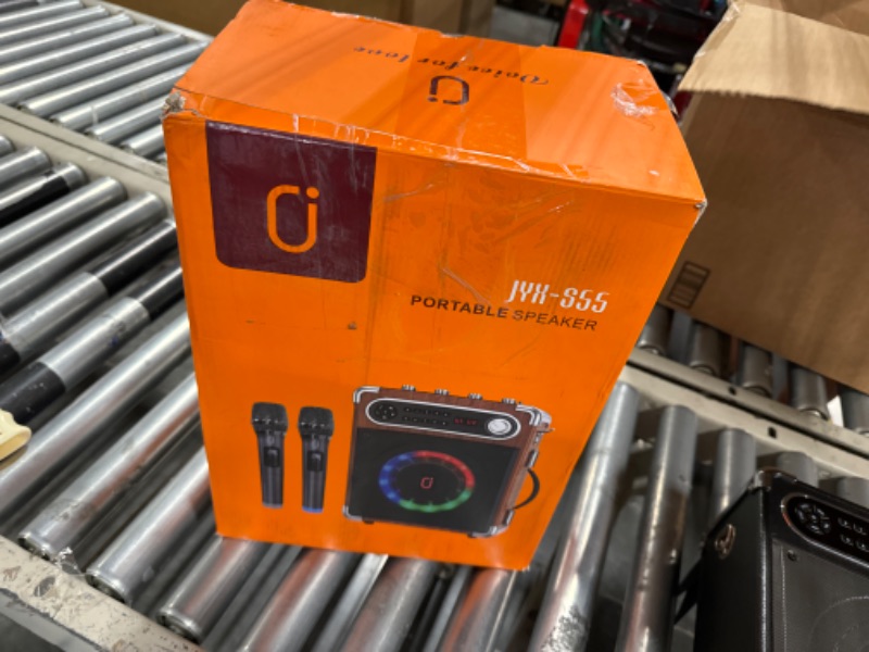 Photo 1 of JYX Karaoke Machine with Two Wireless Microphones, Portable Bluetooth Speaker with Bass/Treble Adjustment, PA System with Remote Control, LED Lights,Supports TF Card/USB, AUX IN, FM, REC,TWS for Party
