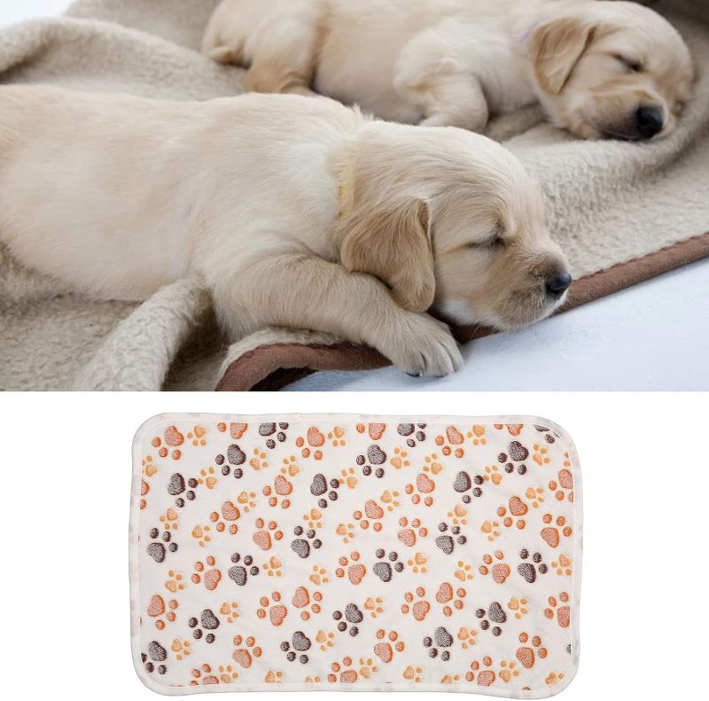 Photo 1 of 3Pcs Pet Blanket, Dog Paw Print Fleece Blanket Coral Fleece Cute Dog Paw Print Bite Resistant Soft Warm Sleep Mat, Pet Supplies for Pets(L-Beige)