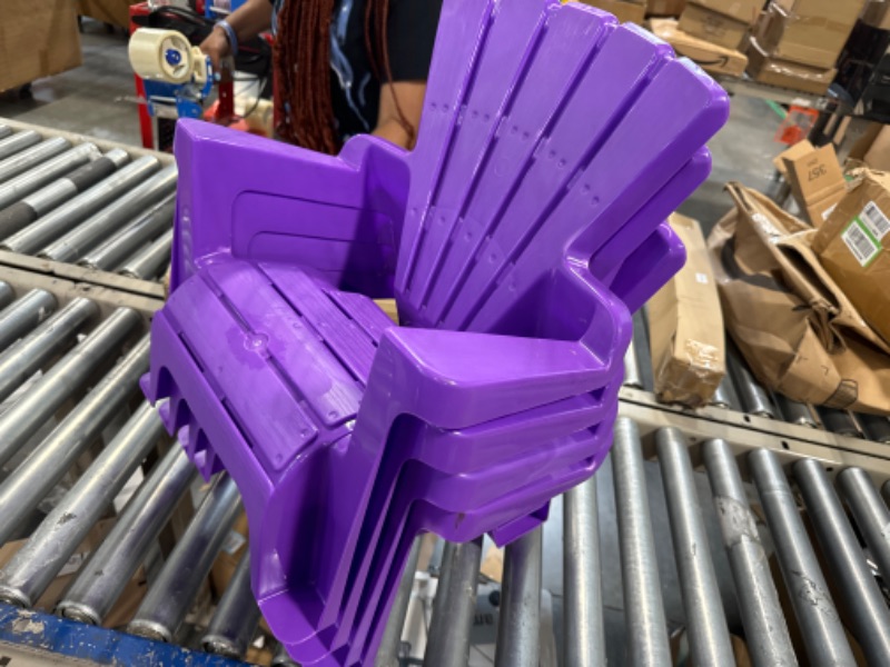 Photo 3 of American Plastic Toys Kids’ Adirondack Chairs (Pack of 4), Purple, Outdoor, Indoor, Beach, Backyard, Lawn, Stackable, Lightweight, Portable, Wide Armrests, Comfortable Lounge Chairs for Children Purple 4