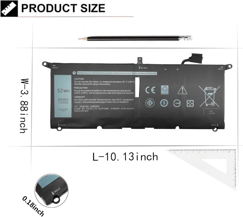 Photo 1 of 52Wh DXGH8 Battery Replacement for Dell XPS 13 9370 9380 7390 Inspiron 13 7000 7390 7391 2-in-1 5390