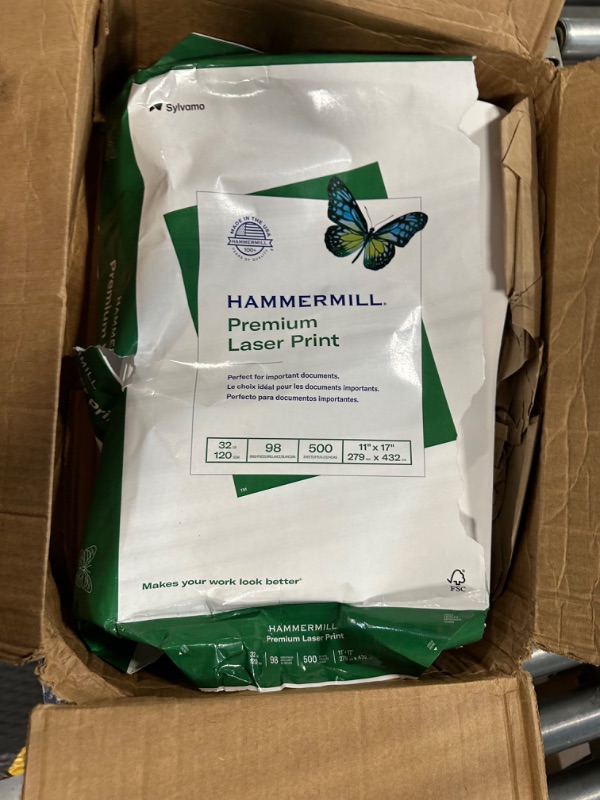 Photo 2 of Hammermill Printer Paper, Premium Laser Print 32 lb, 11 x 17-1 Ream (500 Sheets) - 98 Bright, Made in the USA, 104653R 1 Ream | 500 Sheets Ledger (11x17) 32lb