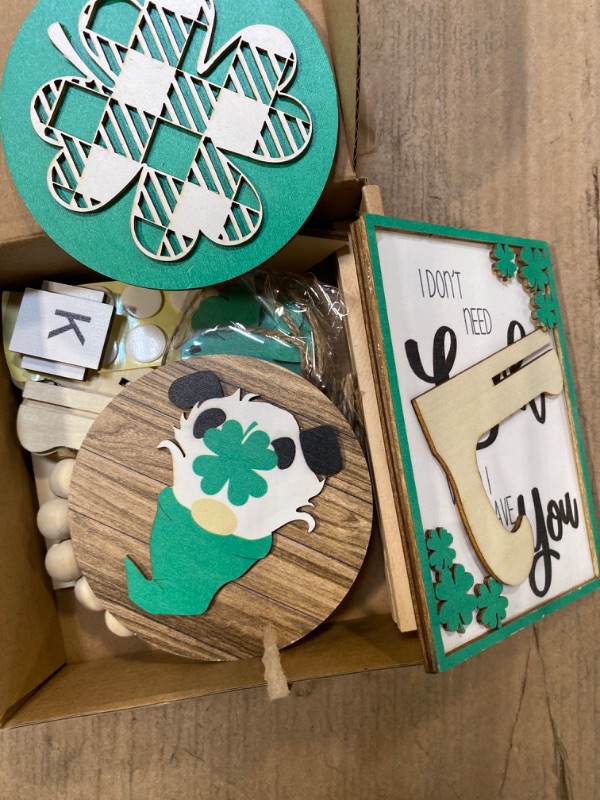 Photo 1 of 12 Pieces St. Patrick's Day Tiered Tray Decor Irish Decorations Farmhouse St. Patrick's Day Wooden Sign Items Shamrock Wooden Table Decor Rustic Mini Wood Sign Fall Decorations for Home (Shamrock)