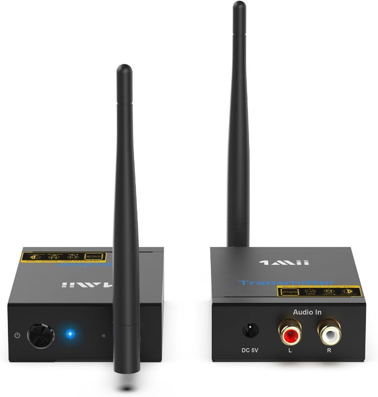 Photo 1 of 1Mii 2.4Ghz Wireless Audio Transmitter Receiver for TV, 320ft Long Range 20ms Low Delay 192kHz/24bit HiFi Audio, Wireless Adapter Kit for Subwoofer/Powered Speaker/Stereo/Soundbar, RCA(3.5mm)Out/input