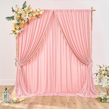 Photo 1 of 10 ft x 10 ft Wrinkle Free Blush Pink Backdrop Curtain for Parties, Wedding Photo Backdrop Drapes, Fabric 2 Panels 5ft x 10ft for Baby Shower Photoshoot Engagement Birthday Photography Background