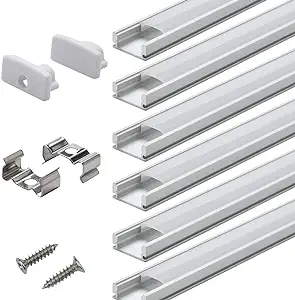 Photo 1 of LED Strip Channel 6-Pack,Easy to Cut,Professional Look,U-Shape LED Aluminum Profile Extrusions with Cover and Complete Mounting Accessories for LED Strip Light Installation