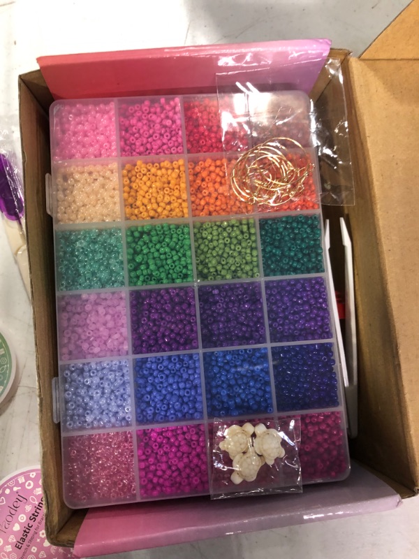 Photo 2 of JOJANEAS 6000pcs+ 4mm Seed Beads for Jewelry Making, 1200 Pcs Letter Beads Friendship Bracelet Kit, Glass Seed Beads Bracelets Making Kit with Elastic String - Crafts for Girls Birthday Gifts