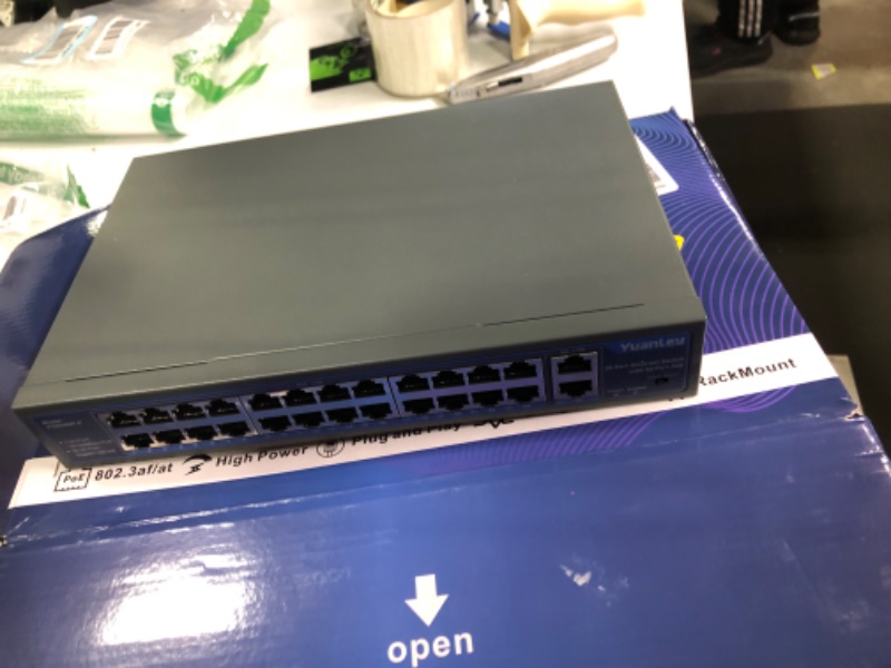 Photo 3 of Yuanley 24 Port PoE Switch with 2 Gigabit Ethernet Uplink Port, Unmanaged 26 Port 802.3af/at 400W Power PoE+ Network Switch, Rackmount Plug and Play 26 Port | 24*PoE+ (400w)