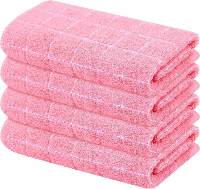 Photo 1 of 100% Cotton Terry Cloth Kitchen Towels, Super Soft and Absorbent Dish Towels for Drying, Checkered Designed Hand Towels for Kitchen, 16 x 26 Inches, 4 Pack, Pink