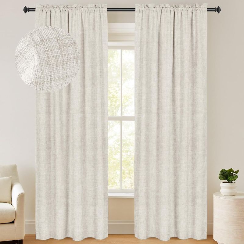 Photo 1 of 100% Blackout Shield Linen Blackout Curtains for Bedroom 84 Inches Long,Back Tab/Rod Pocket Living Room Drapes,Thermal Insulated Textured Blackout Curtains 2 Panels Set,50" W x 84" L,Cream https://a.co/d/3G51blV