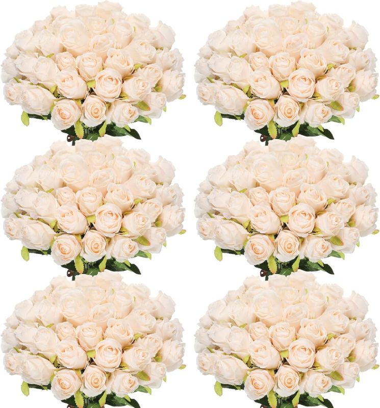 Photo 1 of 50 Pcs Artificial Rose Flower Realistic Silk Roses with Stem Bouquet of Flowers Plastic Flowers Real Looking Fake Roses for Home Wedding Centerpieces Party Decorations (Beige Champagne)
