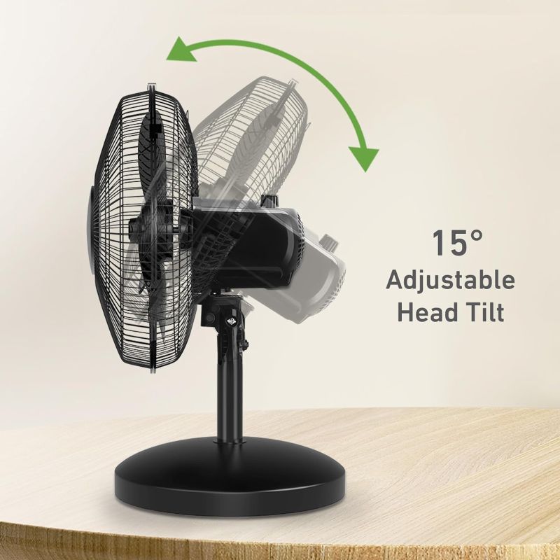 Photo 1 of 12" Table Fan, 75° Oscillation, 3 Speeds, 15° Adjustable Head Tilt, Ideal for Home, Bedroom or Office, Black