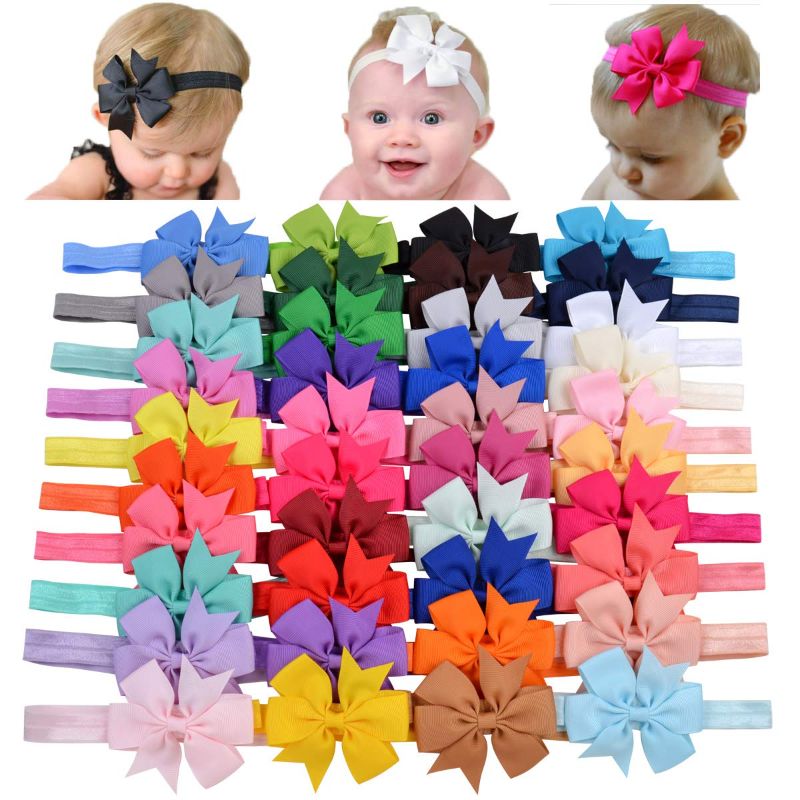 Photo 1 of jollybows 40pcs Baby Girls Grosgrain Ribbon Hair Bows Headbands 3" Hair Band Hair Accessories for Infants Newborn Toddler
