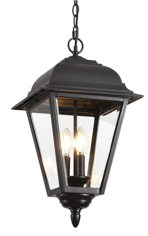 Photo 1 of ***BROKEN GLASS*** Outdoor Pendant Light, 3-Light Exterior Hanging Porch Light, Extra Large Outdoor Hanging Light Fixture with Clear Glass, Waterproof Black Outside Chandelier for House Front Door Farmhouse A112-12