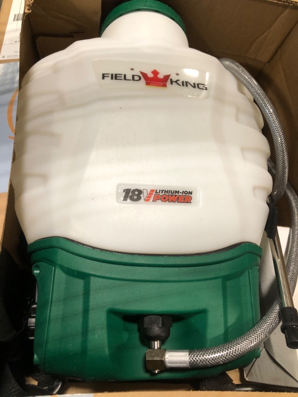 Photo 1 of ***NEEDS BATTERY*** Field King 18V Lith-Ion Battery Powered Variable Flow Backpack Sprayer