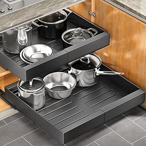 Photo 1 of Pull out Cabinet Organizer, Expandable(11.7"-19.7") Heavy Duty Slide out Drawers Fixed with Adhesive Nano Film for Pots, Roll out Shelf Storage for Kitchen Cabinet Organization, Pantry, Bathroom