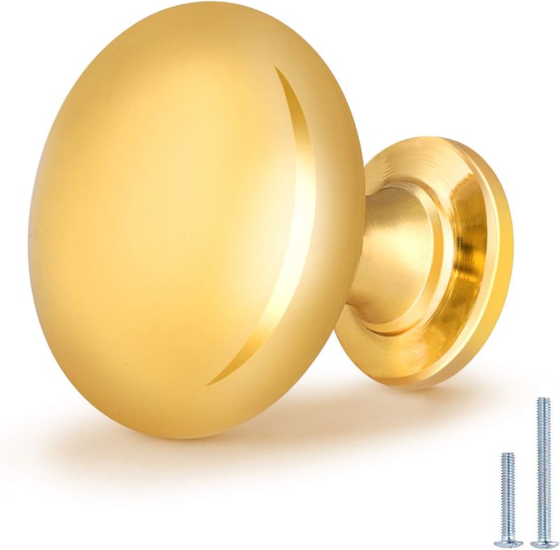 Photo 1 of Goldentimehardware 30 Pack-Polished Brass Cabinet Knobs, Solid Round Knob for Drawers Dresser 1 1/5 Diameter Pull Handle Polished Brass 30