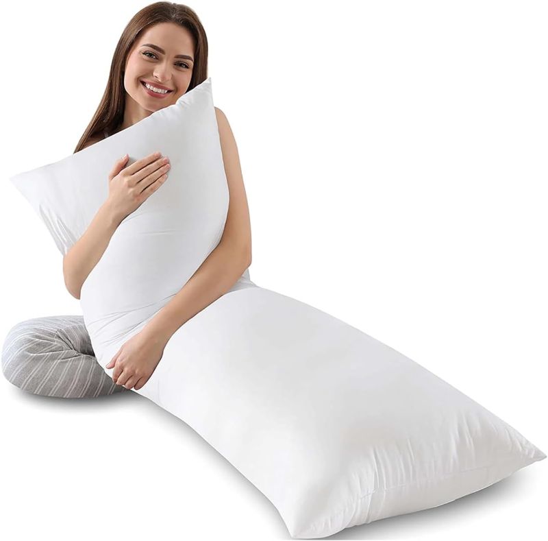 Photo 1 of WhatsBedding Full Body Pillows for Adults - Long Body Pillow Insert for Sleeping - Soft Large Bed Pillows for Side Sleeper - Breathable &Machine Washble - 20x54 Inches, White