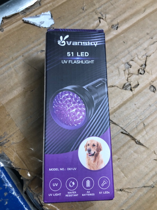 Photo 2 of 
Vansky UV Flashlight Black Light, 51 LED Blacklight Pet Urine Detector for Dog/Cat Urine, Dry Stains, Bed Bug, Resin Curing, Scorpions Finder