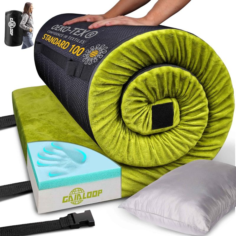 Photo 1 of ***DAMAGED***
Thick Memory Foam Camping Mattress Sleeping Pad [Car/Tent/Cot] 3 Inch Portable Floor Mat Roll Up for Guests Kids Adult Sleepover