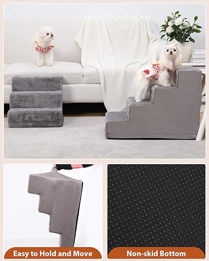 Photo 1 of Dog Stairs for Small Dogs?18’’ 4-Step Pet Stairs for High Beds and Couches?Dog Steps with Non-Slip Bottom and High-Density Foam Indoor Outdoor, Grey