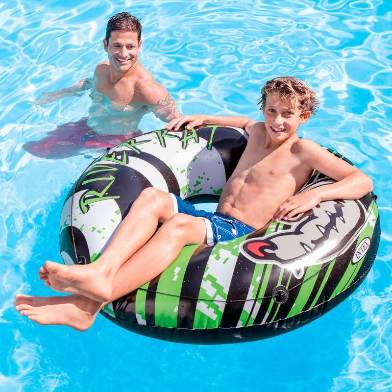 Photo 1 of 
Intex River Rat 48 Inch Inflatable Vinyl Towable Boat Floating Tube Raft for Swimming Pool and Lake in Green Rat or Graffiti Rat Design, Color Varies