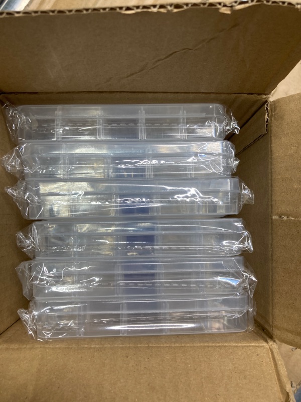 Photo 1 of Juvale 12 Pack Mini Clear Storage Containers with 10 Grid Dividers, Small Plastic Tackle Boxes for Beads, Buttons, DIY Jewelry (2.5 x 5 In