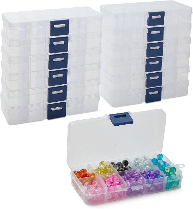 Photo 1 of Juvale 12 Pack Mini Clear Storage Containers with 10 Grid Dividers, Small Plastic Tackle Boxes for Beads, Buttons, DIY Jewelry (2.5 x 5 In