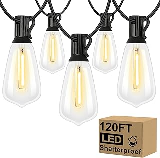 Photo 1 of Brightever 120FT Outdoor String Lights Waterproof, 2700K Bright LED Patio Lights with 62 ST38 Shatterproof Vintage Bulbs, Retro Connectable Edison String Lights for Outside, Garden, Balcony, Porch