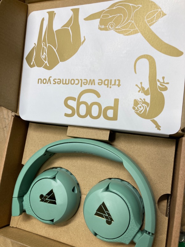 Photo 2 of *** NOT FUNCTIONAL**** SELLING AS PARTS***
POGS Kids Bluetooth Wireless Headphones | The Gecko | Foldable and Durable Headphones for Kids 3+ with Volume Control, Microphone, Volume Limiter 85 dB | Music-Sharing Function (Bluetooth) (Blue)