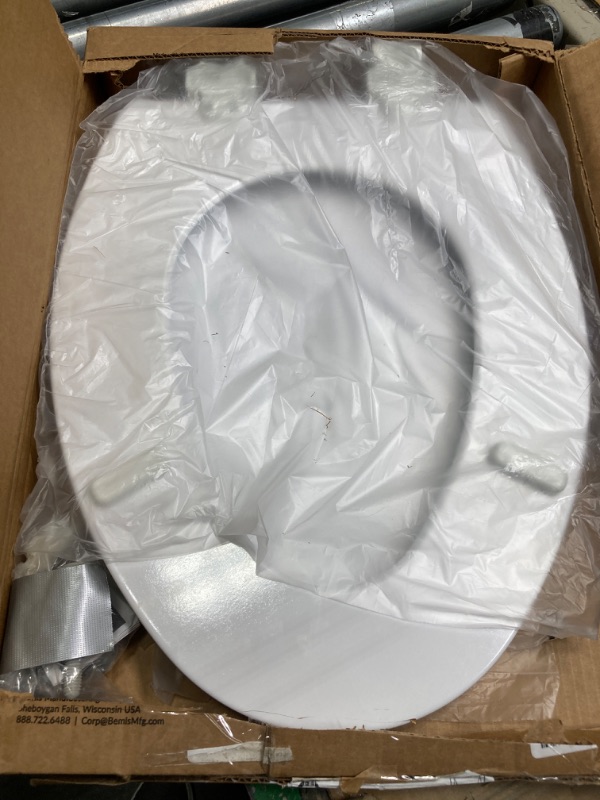 Photo 1 of Bemis 1500EC 390 Lift-Off Wood Elongated Toilet Seat, Cotton White (Pack of 1)