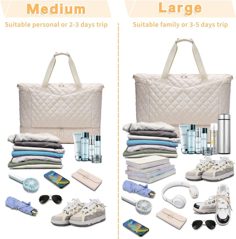 Photo 1 of ETRONIK Weekender Bag for Women, Large 55L Duffle Bag 3 Pcs Set with USB Charging Port, Travel Duffle Bag with Shoe Compartment, Carry on Bag Overnight Bag for Women Travel Gym, Beige
