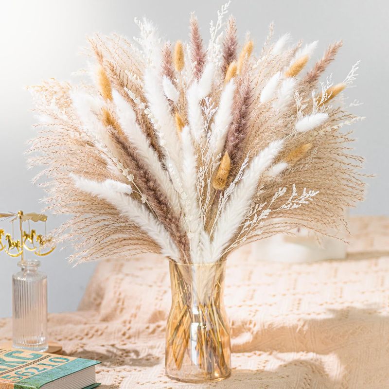 Photo 1 of ***USED*** Natural Pampas Grass 8kind Grass Mix Bouquet | Dried Pampas Bouquet for Wedding Boho Flowers Home Table Decor Desk Decor, Rustic Farmhouse Decor (93PCS)