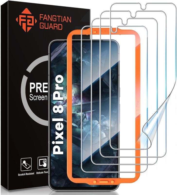 Photo 1 of [4-Pack] FANGTIAN for Google Pixel 8 Pro Screen Protector [Not Glass] - Film for Pixel 8 Pro Screen Protector [Fingerprint Compatible][Alignment Tool][7H Hybrid][6.7Inch]