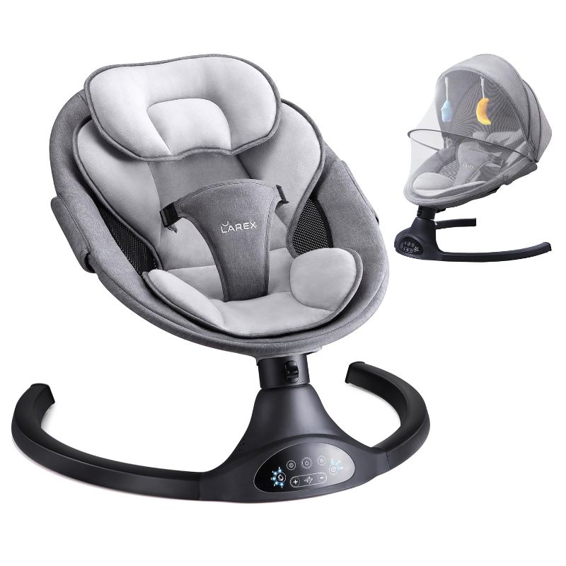 Photo 1 of Baby Swing for Infants | Electric Bouncer for Babies,Portable Swing for Baby Boy Girl,Remote Control Indoor Baby Rocker with 5 Sway Speeds,1 Seat Positions,10 Music and Bluetooth
