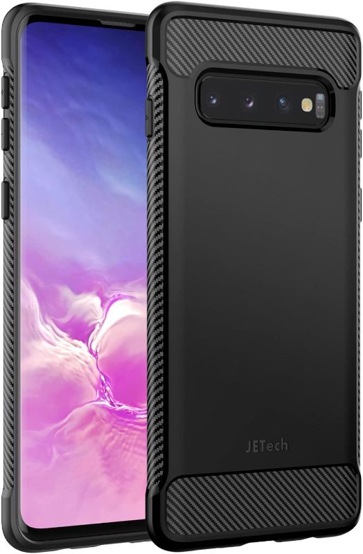 Photo 1 of JETech Slim Fit Case for Samsung Galaxy S10, Thin Phone Cover with Shock-Absorption and Carbon Fiber Design (Black)