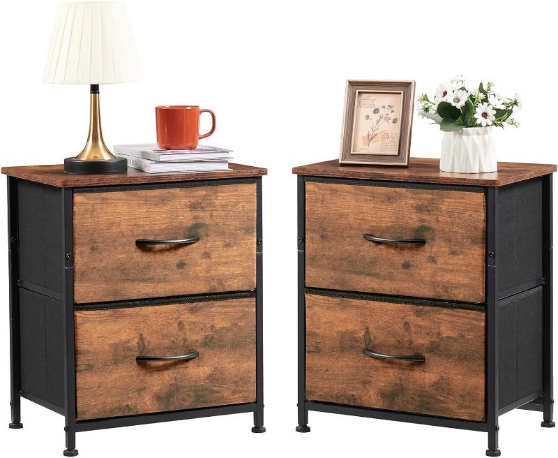 Photo 1 of ***MISSING PIECES//SOLD AS PARTS*** 
Somdot Nightstand Set of 2, Small Dresser for Bedroom with 2 Drawers, Bedside Table Night Stand End Table with Fabric Bins for Bedroom Nursery Closet Dorm Living Room, Wood Grain Print
