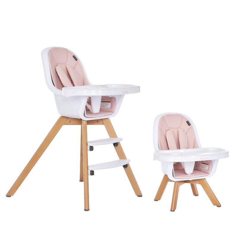 Photo 1 of Evolur Zoodle 2 in 1 Convertible Baby High Chair in Pink, Easy to Clean, Adjustable and Removable Tray, Compact and Portable High Chair, Foldable High Chair with Adjustable Footrest