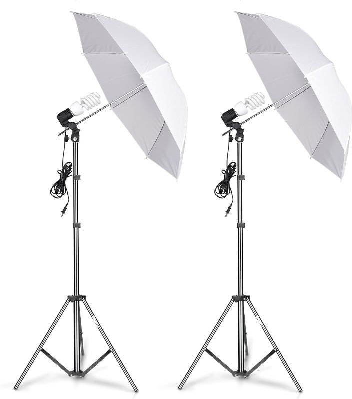 Photo 1 of EMART Photography Umbrella Lighting Kit, 400W 5500K Photo Portrait Continuous Reflector Lights for Camera Video Studio Shooting Daylight (2 Packs)