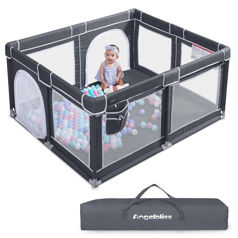 Photo 1 of ANGELBLISS Baby Playpen, Extra Large Playard, Indoor & Outdoor Kids Activity Center with Anti-Slip Base, Sturdy Safety Play Yard with Breathable Mesh, Kid's Fence for Toddlers (Dark Grey, 50x50)