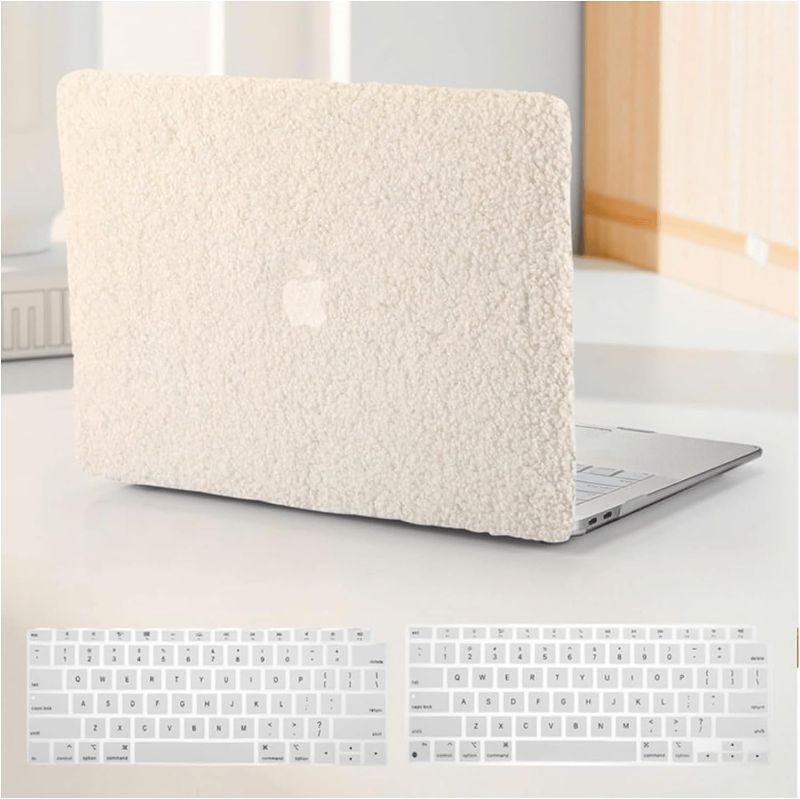 Photo 1 of BYCeKe Compatible with MacBook Pro 13 inch Case M2 2024 2023 2022-2016 A2338 M1 A2251 A2289 A2159 A1989 A1708 A1706 Touch Bar, Soft Fluffy Fuzzy Plush Faux Fur Hard Shell Case & Keyboard Cover, Beige